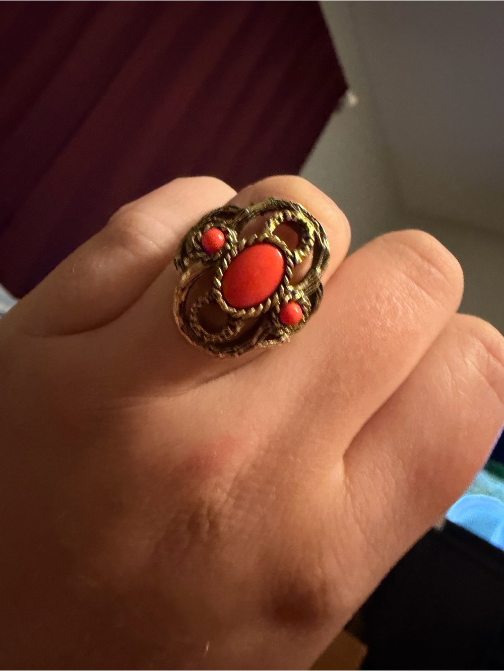 Vintage Caroline Coral Red Statement Ring